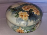 Antique hand painted covered vanity jar