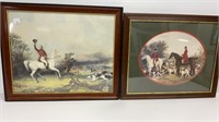 Fox hunt scene prints, colored etching
