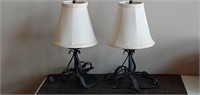 Matching wrought iron lamps with fabric shades,