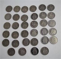 THIRTY FOUR CANADIAN FIFTY CENT COINS