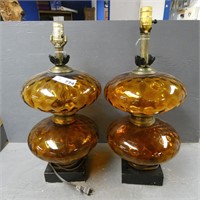 Hollywood Regency Amber Glass Lamps