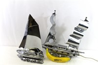Pair of Shiny Metal Sailboat Lamps W/Metal Sails!