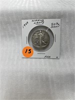 1945 Walking Liberty Half Dollar 90% Silver Fine