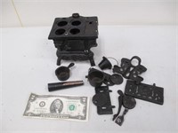 Miniature Cast Metal Stove w/ Accessories