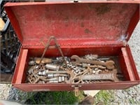 Metal tool box and assorted tools