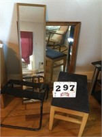 Mirrors, piano bench, luggage stand