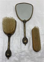 Vintage Victorian hand held mirror and brushes