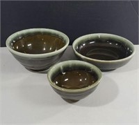 Set of 3 Pfaltzgraff Dark Brown/Mint Green Drip