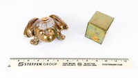 Cast Iron Frog and Brass Block Paperweight