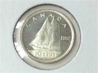 1952 (ms65) Canadian Silver 10 Cent