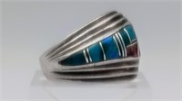 Silver, Turquoise & Coral Ladies Ring