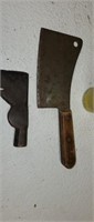 Meat cleaver and ax head.