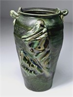 Pinkerton Signed Green Pottery Art Vase
