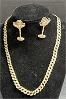 (AW) Gold Tone Necklace And Earrings With Diamond