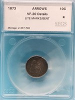 1873 w/ Arrows VF-20 Seated Dime SEGS Graded