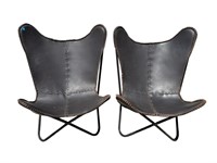2 LEATHER MODERN DESIGN METAL CHAIRS