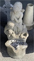 (O) Vintage Cupid Concrete Statue 33”