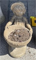 (O) Vintage Concrete Plant Pot Statue 25”