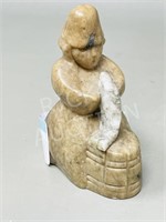 soapstone figure with fish - 4" tall