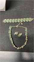 Signed Coro Rhinestone Necklace Bracelet & Earring