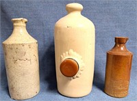 VINTAGE POTTERY BOTTLES 1 DENBY 1 WARMER 1 SELTZER