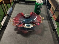 Red & Clear Glass Dish Bowl