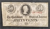 1863 Confederate 50-Cents Banknote T-63