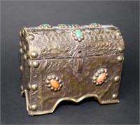 Inlaid Hammered Brass on Wood Jewelry Casket