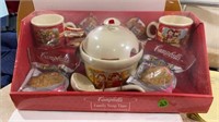 CAMPBELL SOUP KIT MUGS, AND SOUP BOWL WITH LADLE