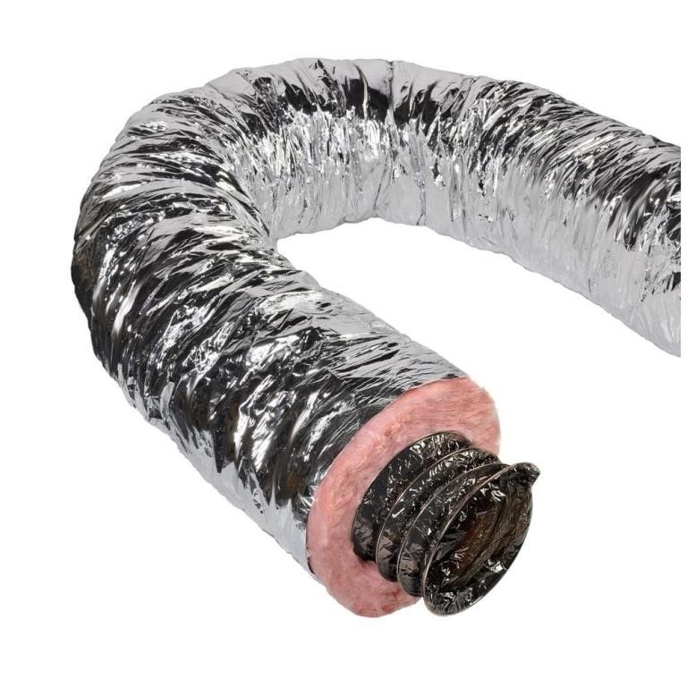 12x25ft Insulated Flex Duct R6 Silver Jacket