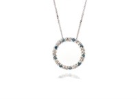 Blue gemstone & diamond set pendant on chain