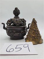Iron Oriental Dragon Container ,Brass Bell