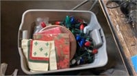 GRAY TOTE OF MISC CHRISTMAS ITEMS