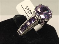 Sterling Silver ring with purple and clear stones