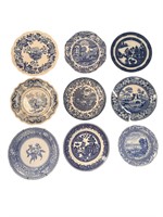 Transferware Blue & White Ceramic Plates, Grp of 9