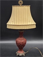 Red Cinnabar-Look Asian Style Lamp w/ Shade