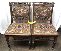 Pair Victorian Carved Barley Twist Side Chairs