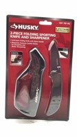 New 2pc Husky Folding Sporting Knife And Sharpener