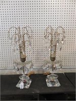 PAIR CRYSTAL PARLOR LAMPS WITH PRISMS 20"T
