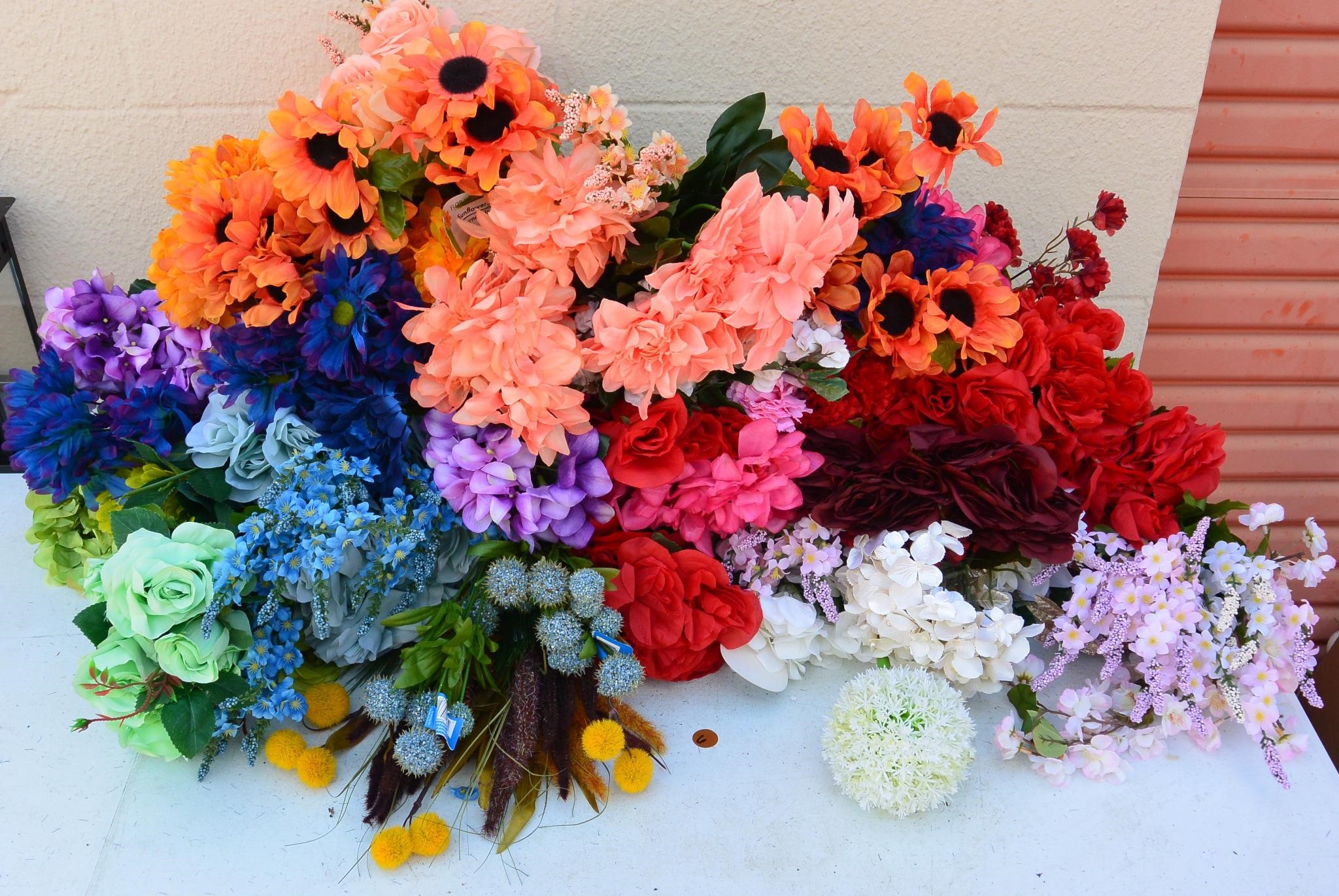HUGE LOT OF ARTIFICIAL FLOWERS-MOST NEW W/TAGS