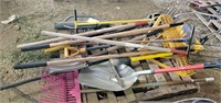 Pallet of hand, tools, with post pounder