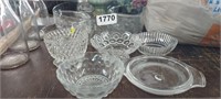 LOT OF GLASS, CUT GLASS, CHIP & DIP BOWL, ETC.