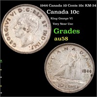 1944 Canada 10 Cents 10c KM-34 Grades Choice AU/BU