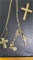 Group of marked cross pendant & necklace 14K,