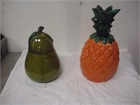 2 Ceramic Cookie Jars- Pear, Pineapple