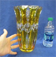 heavy crystal yellow & clear vase
