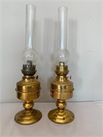 Pair French Handcrafted Solid Brass Oil Lamps
