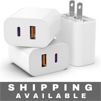 Qty 3 USB Adapter Wall Charger, Double - White