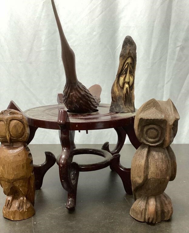Plant Stand and Wooden Carving