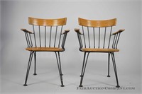 Pair of MCM Metal and Wood Dining Arm Chairs